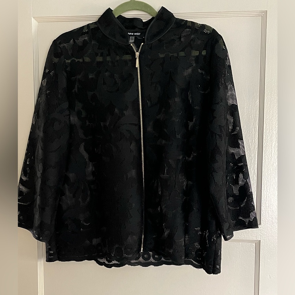 NINE WEST Black Lace Zip-Up Jacket - Size 12 NWOT
